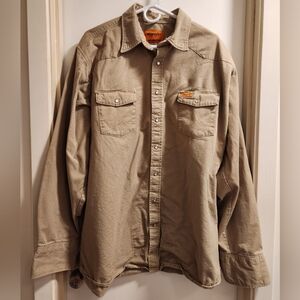 Men's Wrangler (Flame Resistant) XXL-TAL Tan Denim Work Shirt
